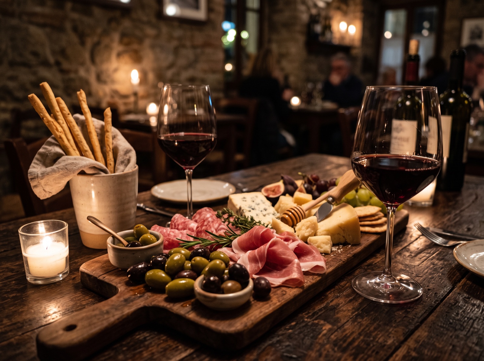 Wein und Antipasti